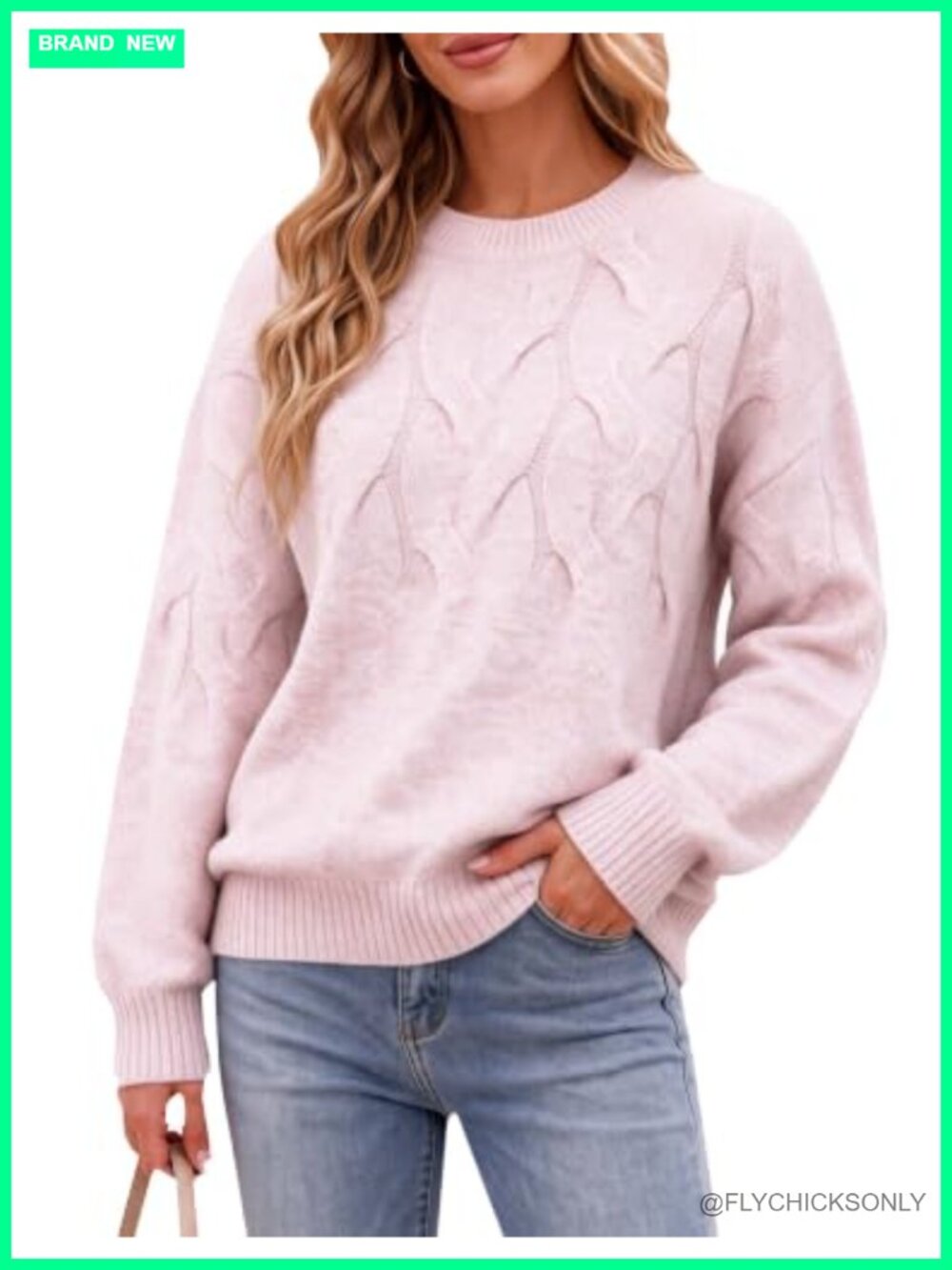 Oversized Crewneck Ribbed Cable Knit Pullover Sweater Drop Shoulder